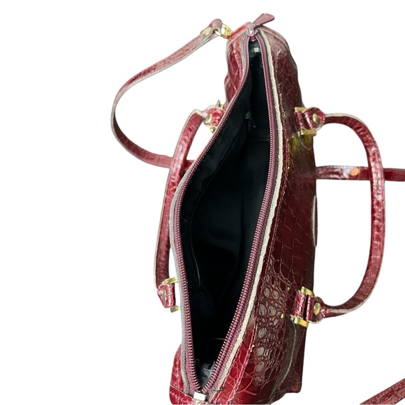 Ox Blood Crocodile-Embossed Satchel with Crossbody Strap - Picture 9 of 10